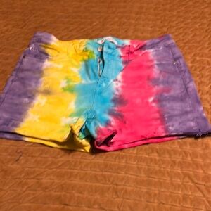 Tie dye denim cut off shorts by Judy Blue.